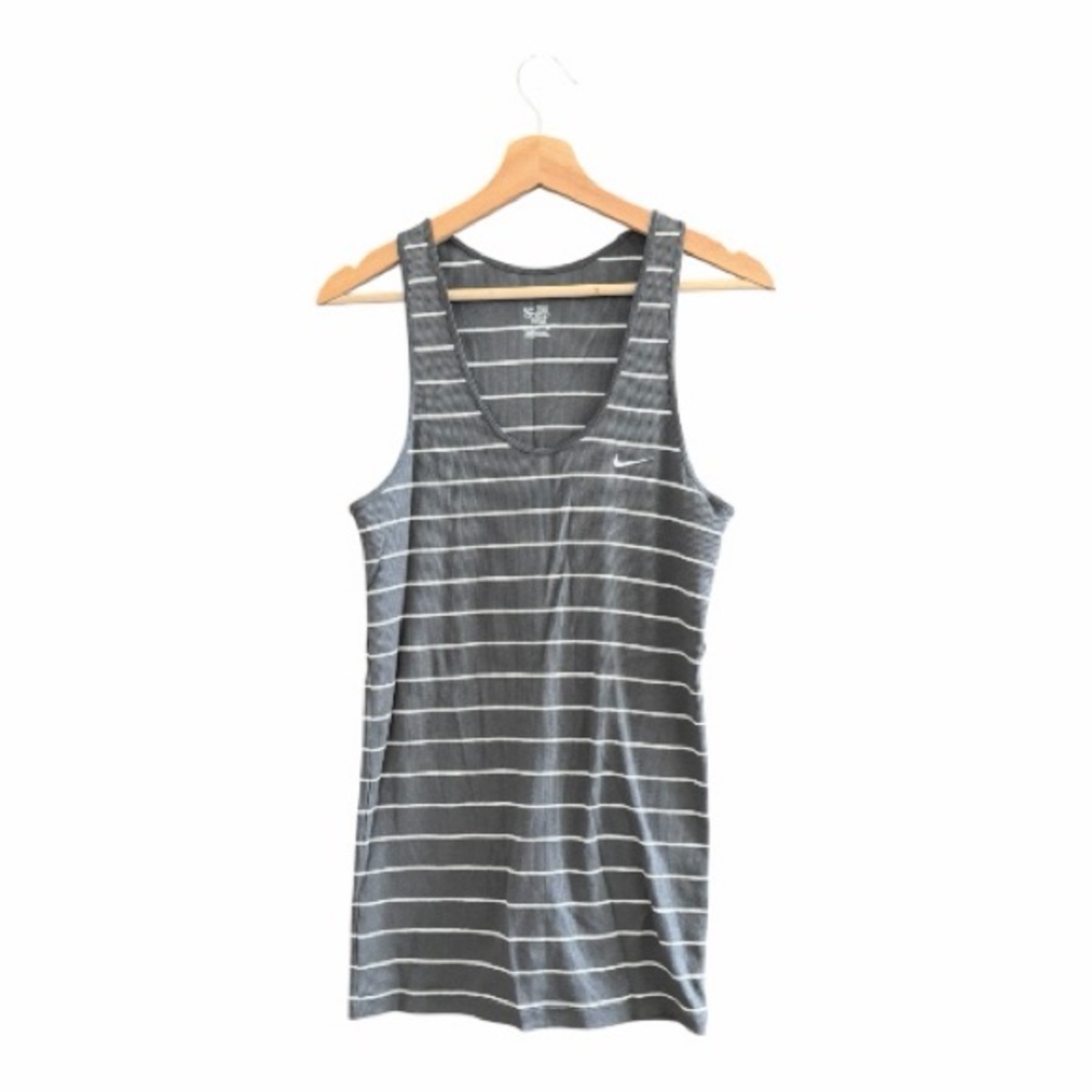 Nike Women's Gray and White Striped Tank Top